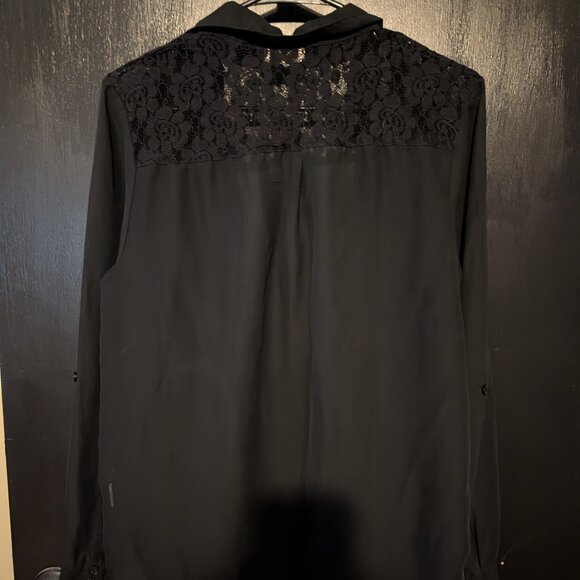 Black see-through button up shirt with lace back - Picture 2 of 4